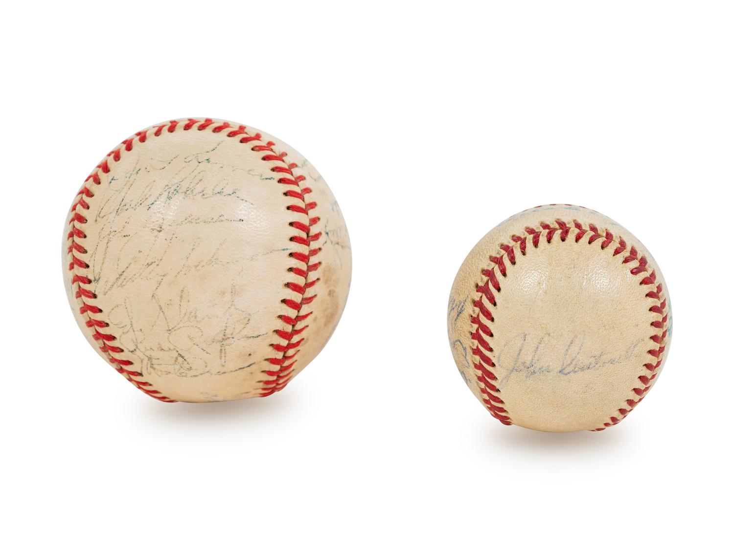 A 1950 New York Giants Team Signed Baseball Including Monte Irvin and A 1960 San Francisco Giants Team Signed Mini Baseball Including Orlando Cepeda and Willie McCovey (BAS Beckett Authentication Services Certified)