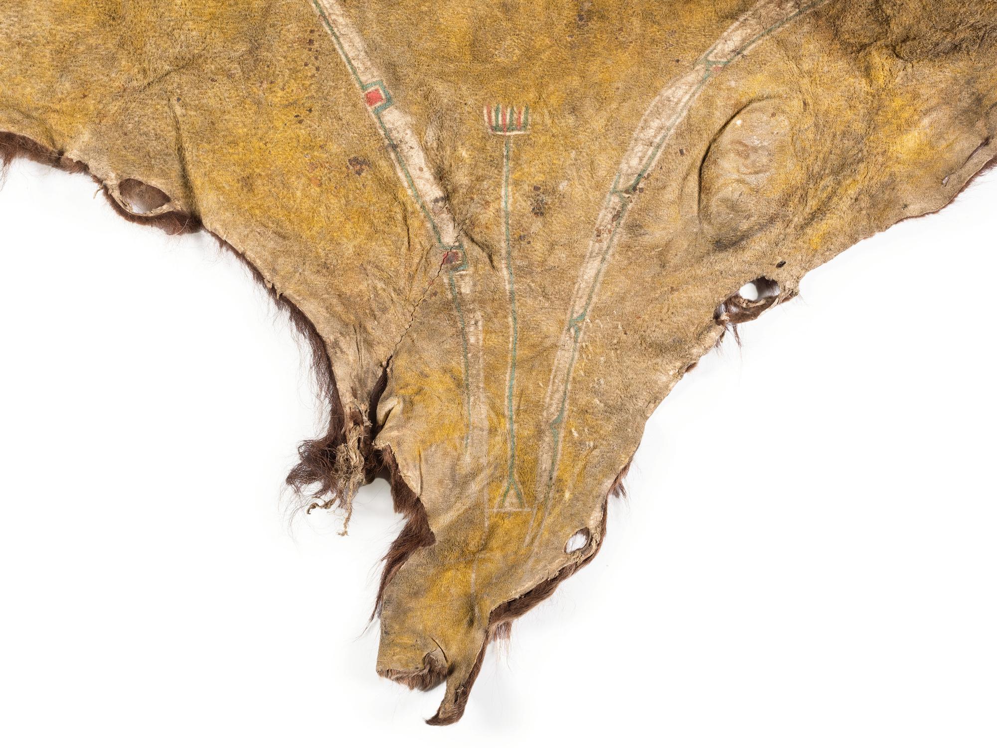 Early Southern Plains Painted Buffalo Hide Robe, Likely Comanche