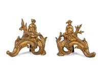 A Pair of Louis XV Style Gilt Bronze Figural Chenets