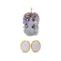 COLLECTION OF YELLOW GOLD AND LAVENDER JADE JEWELRY