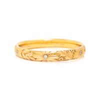 YELLOW GOLD AND DIAMOND FLORAL BANGLE BRACELET