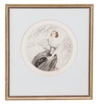 Two French Etchings Depicting Women Largest framed 18 1/4 x 23 inches.