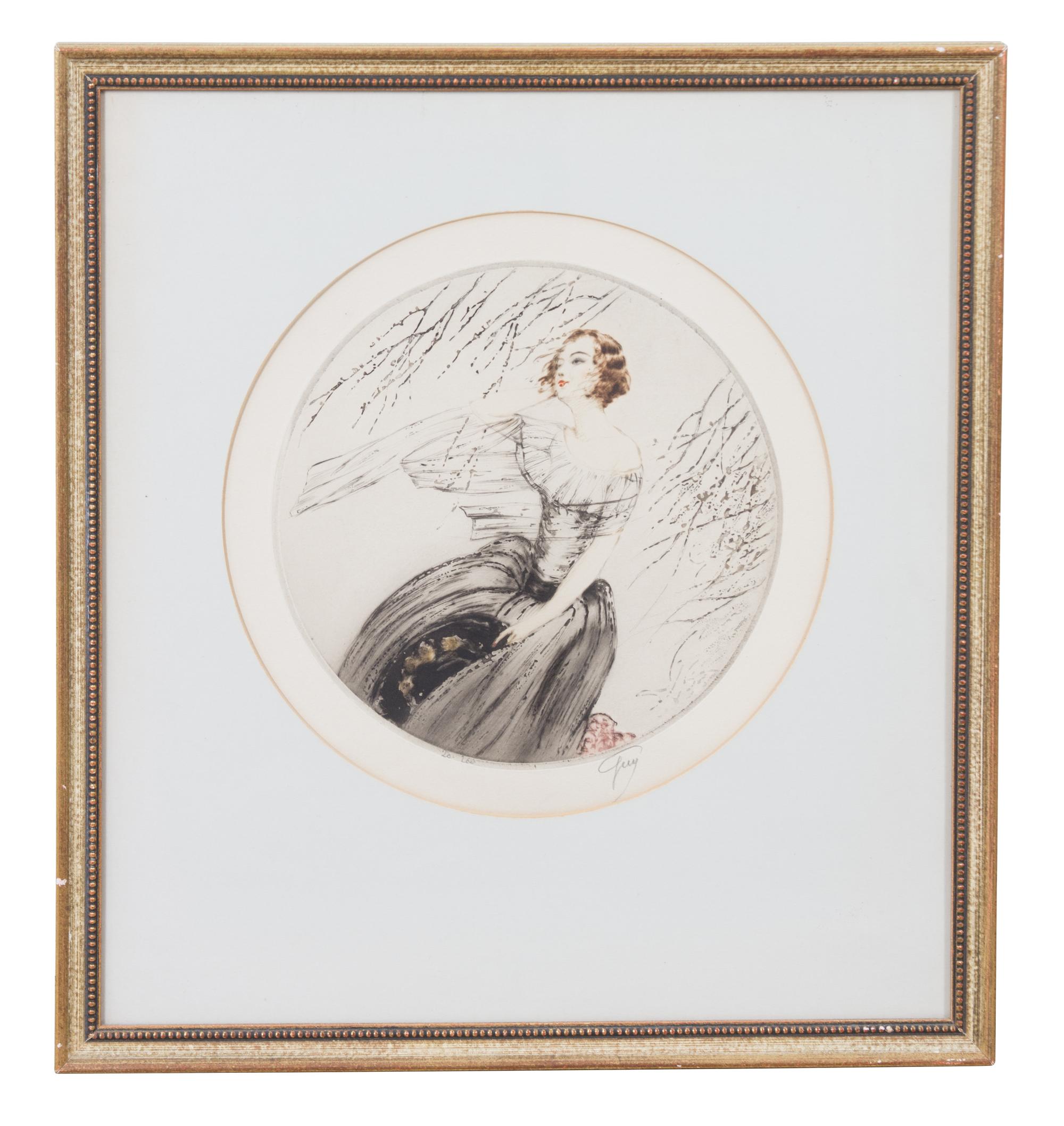 Two French Etchings Depicting Women Largest framed 18 1/4 x 23 inches.