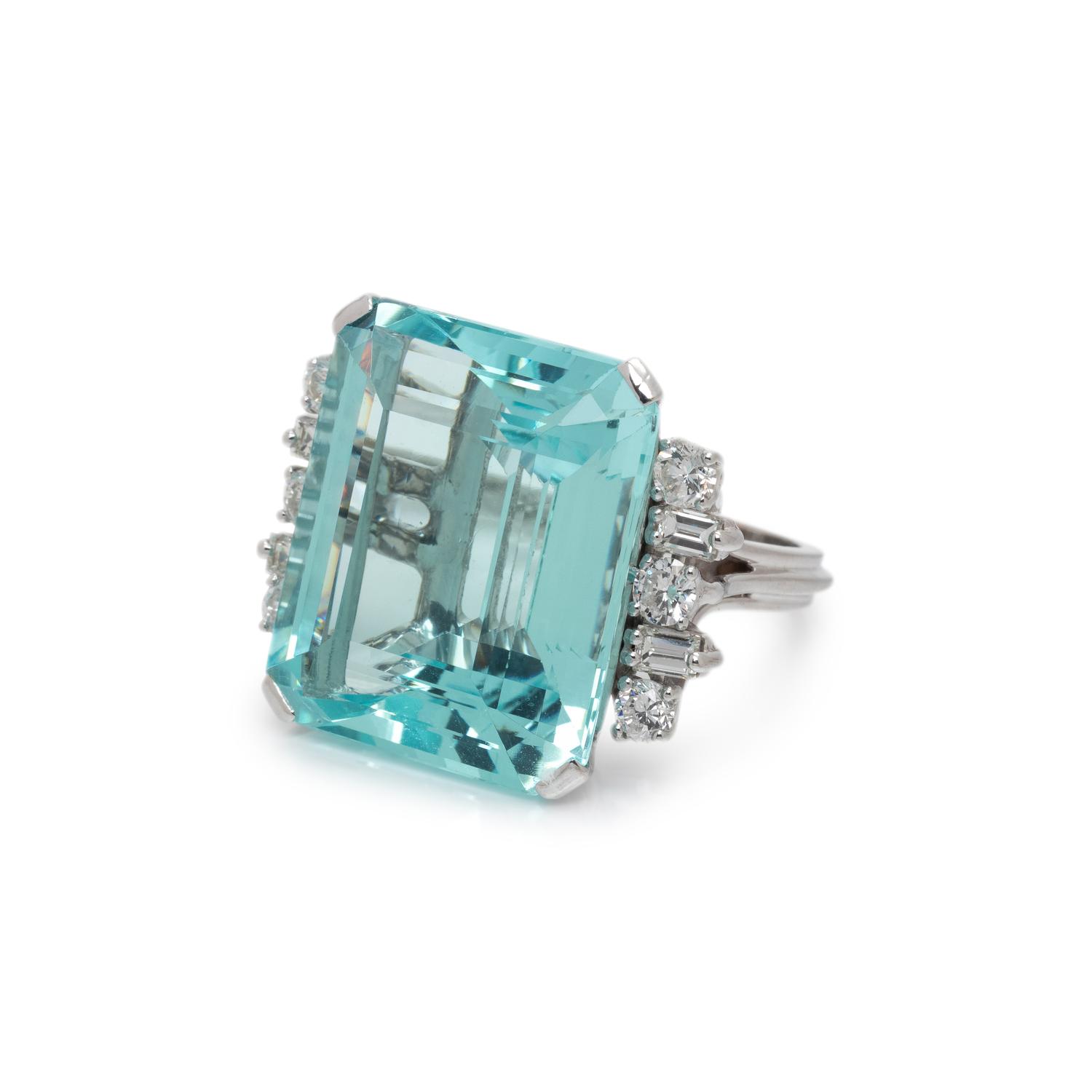 AQUAMARINE AND DIAMOND RING