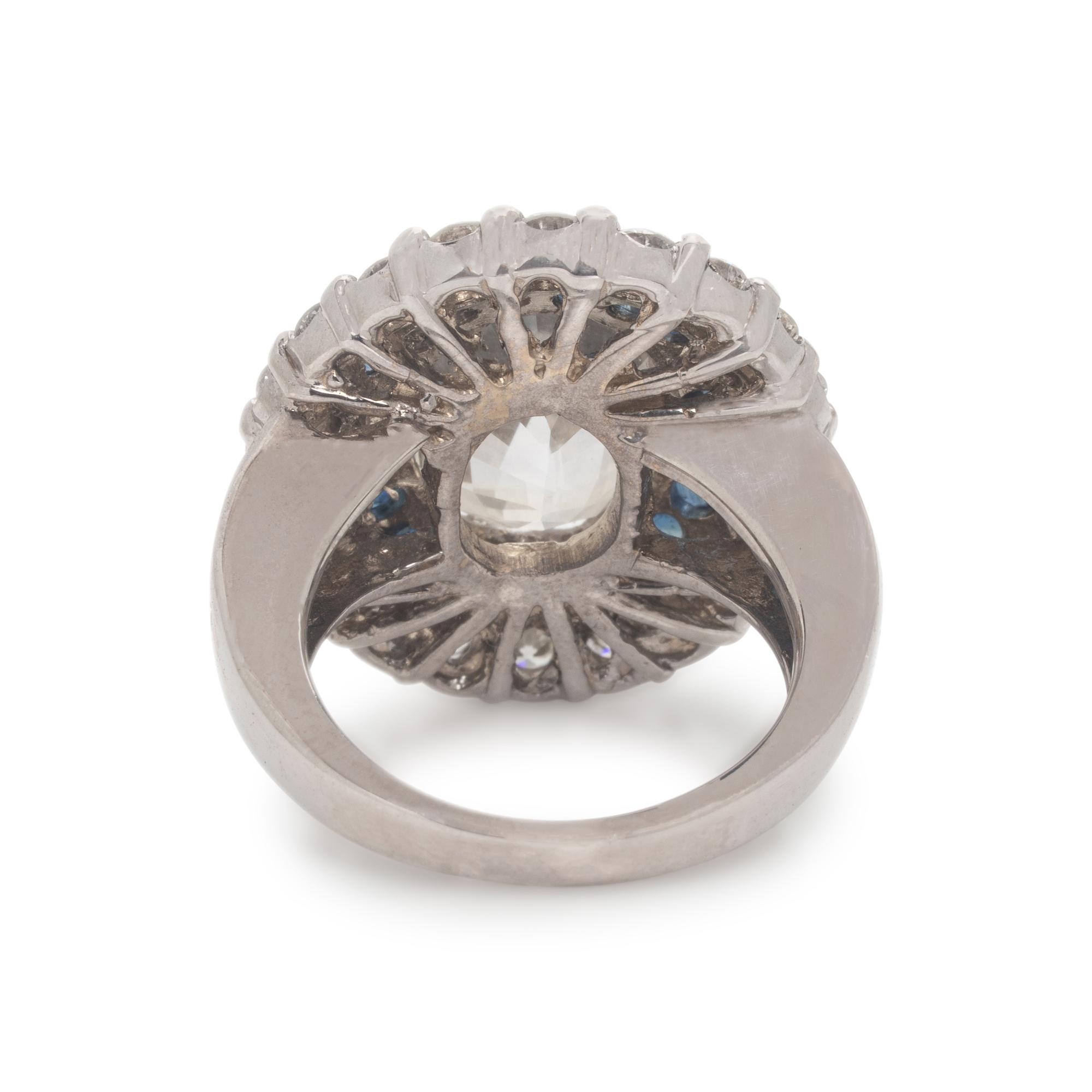 Near Colorless Sapphire, Diamond, and Sapphire Ring
