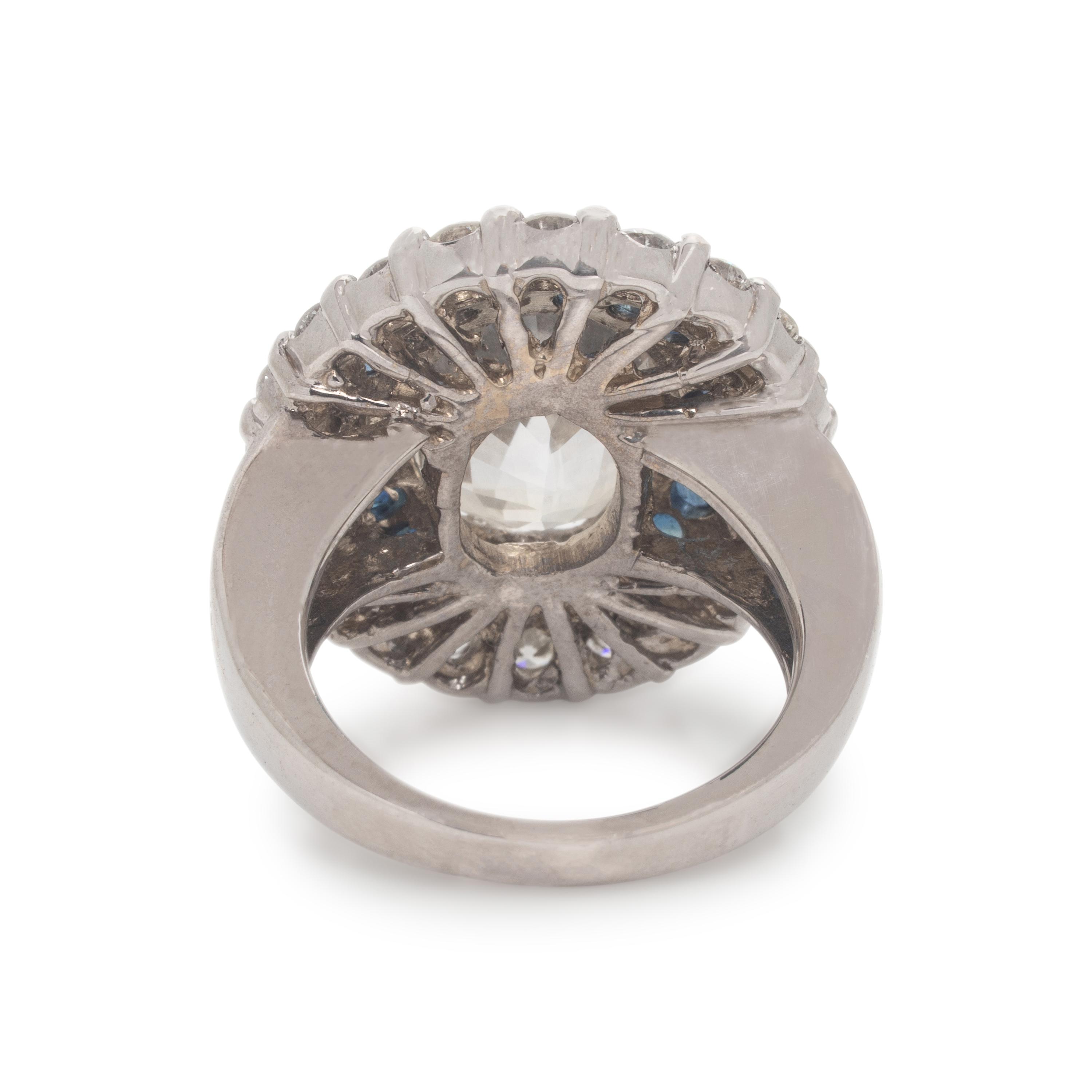 Near Colorless Sapphire, Diamond, and Sapphire Ring