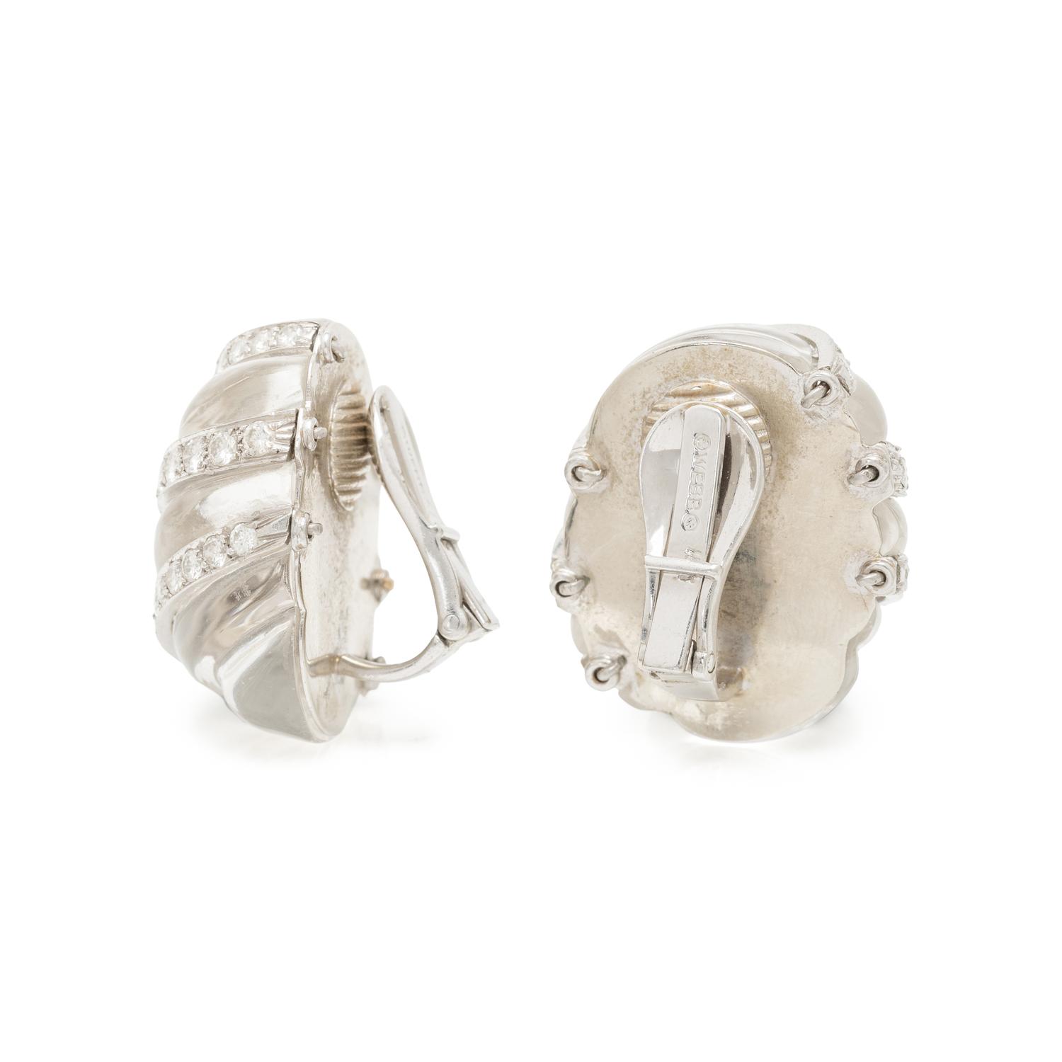 DAVID WEBB, ROCK CRYSTAL QUARTZ, DIAMOND, AND WHITE GOLD EARRINGS