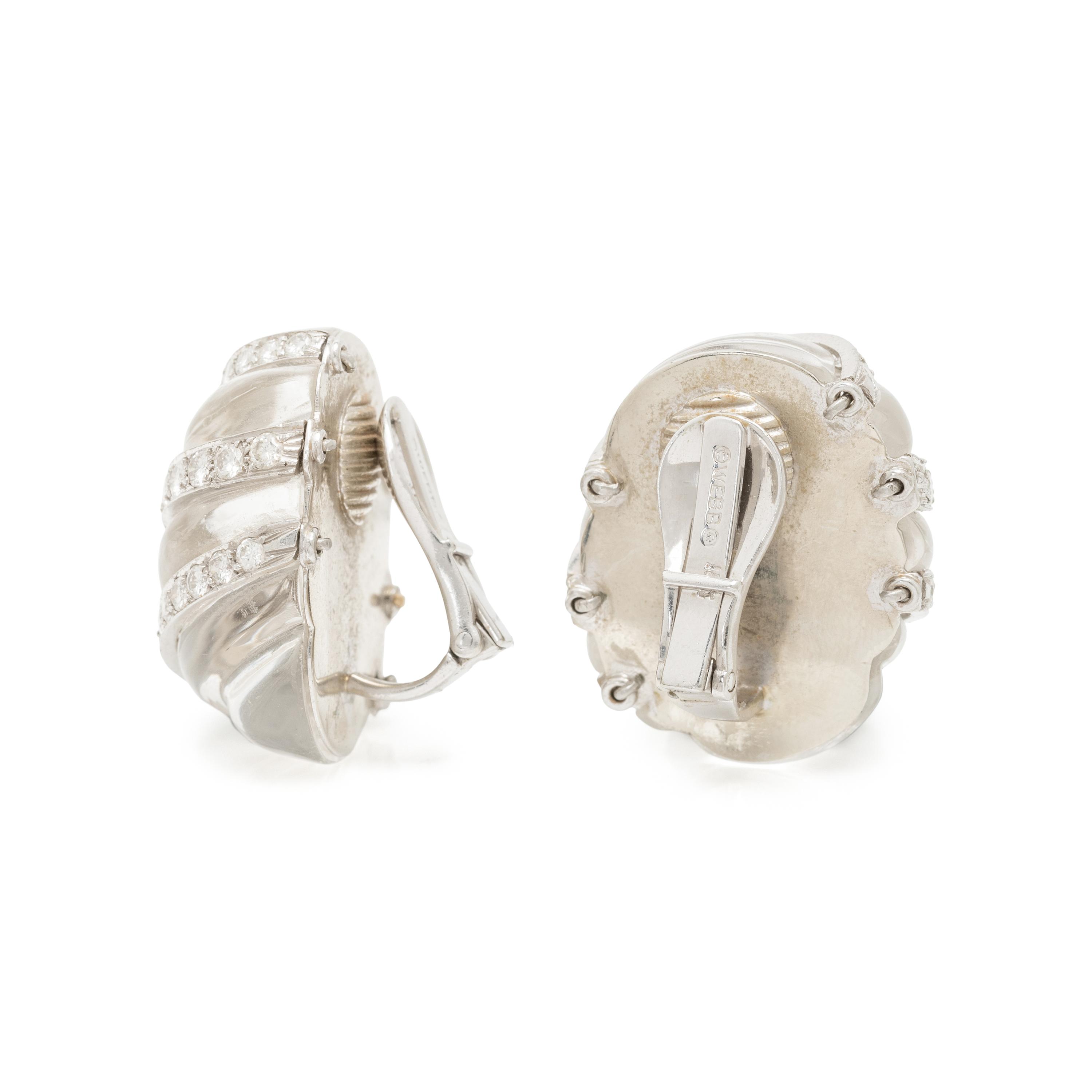 DAVID WEBB, ROCK CRYSTAL QUARTZ, DIAMOND, AND WHITE GOLD EARRINGS