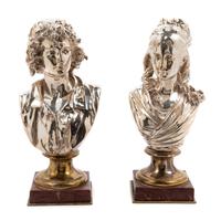 Two French Silvered Bronze and Marble Busts Height of first 12 1/2 x width 6 inches. — AFTER ALBERT-ERNEST CARRIER-BELLEUSE, LATE 19TH CENTURY