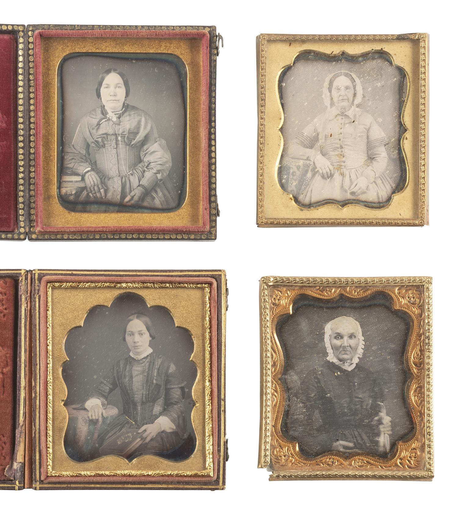 [EARLY PHOTOGRAPHY]. 16 sixth plate daguerreotypes of women with books and other objects of interest.
