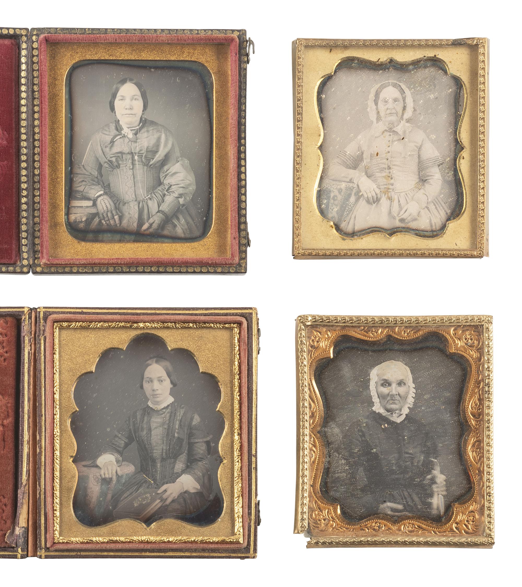 [EARLY PHOTOGRAPHY]. 16 sixth plate daguerreotypes of women with books and other objects of interest.