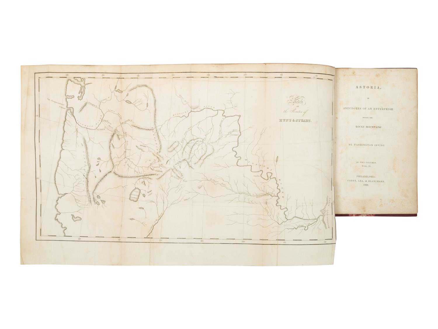 IRVING, Washington (1783-1859). Astoria, or Anecdotes of an Enterprise beyond the Rocky Mountains . Philadelphia: Carey, Lea, & Blanchard, 1836.