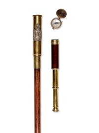 A British Silvered Metal Mounted Brass Explorer's Walking Stick