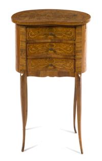 A Louis XVI/XVI Transitional Style Marquetry Side Table Height 29 inches.