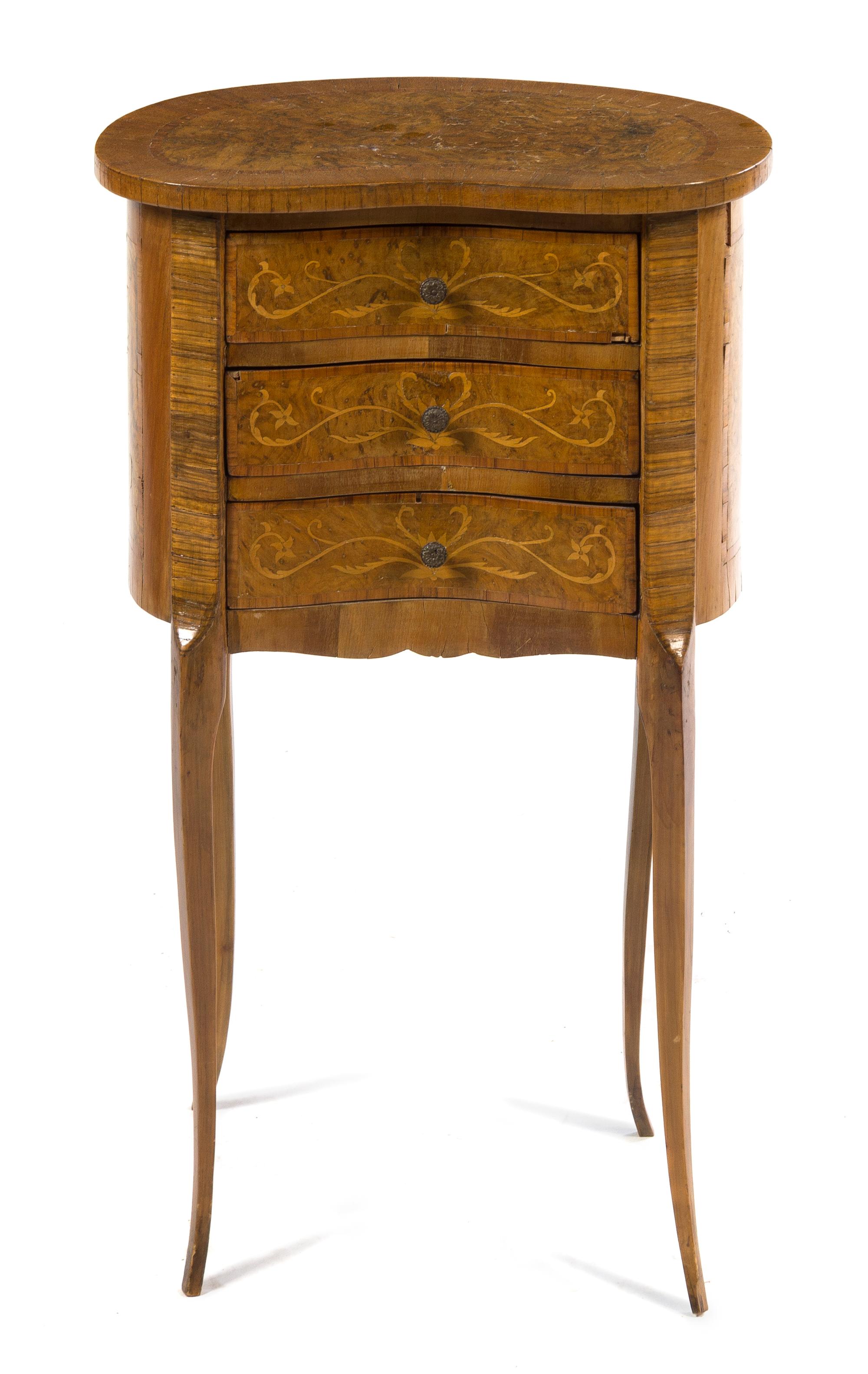 A Louis XVI/XVI Transitional Style Marquetry Side Table Height 29 inches.
