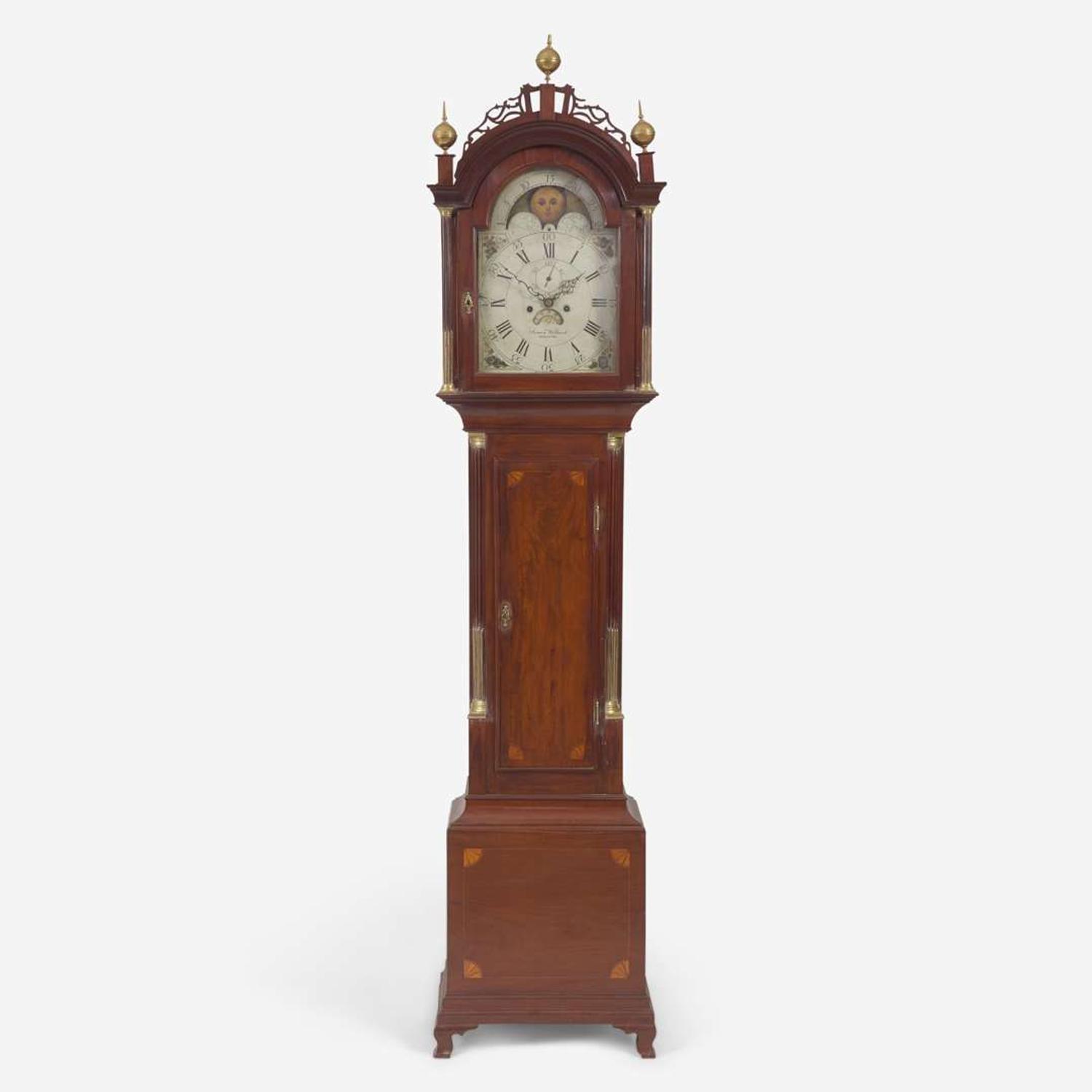 A Federal inlaid mahogany tall case clock Works by Simon Willard (1753-1848), Roxbury, MA, the case possibly by Stephen Badlam (1751-1815), Dorchester, MA, circa 1795