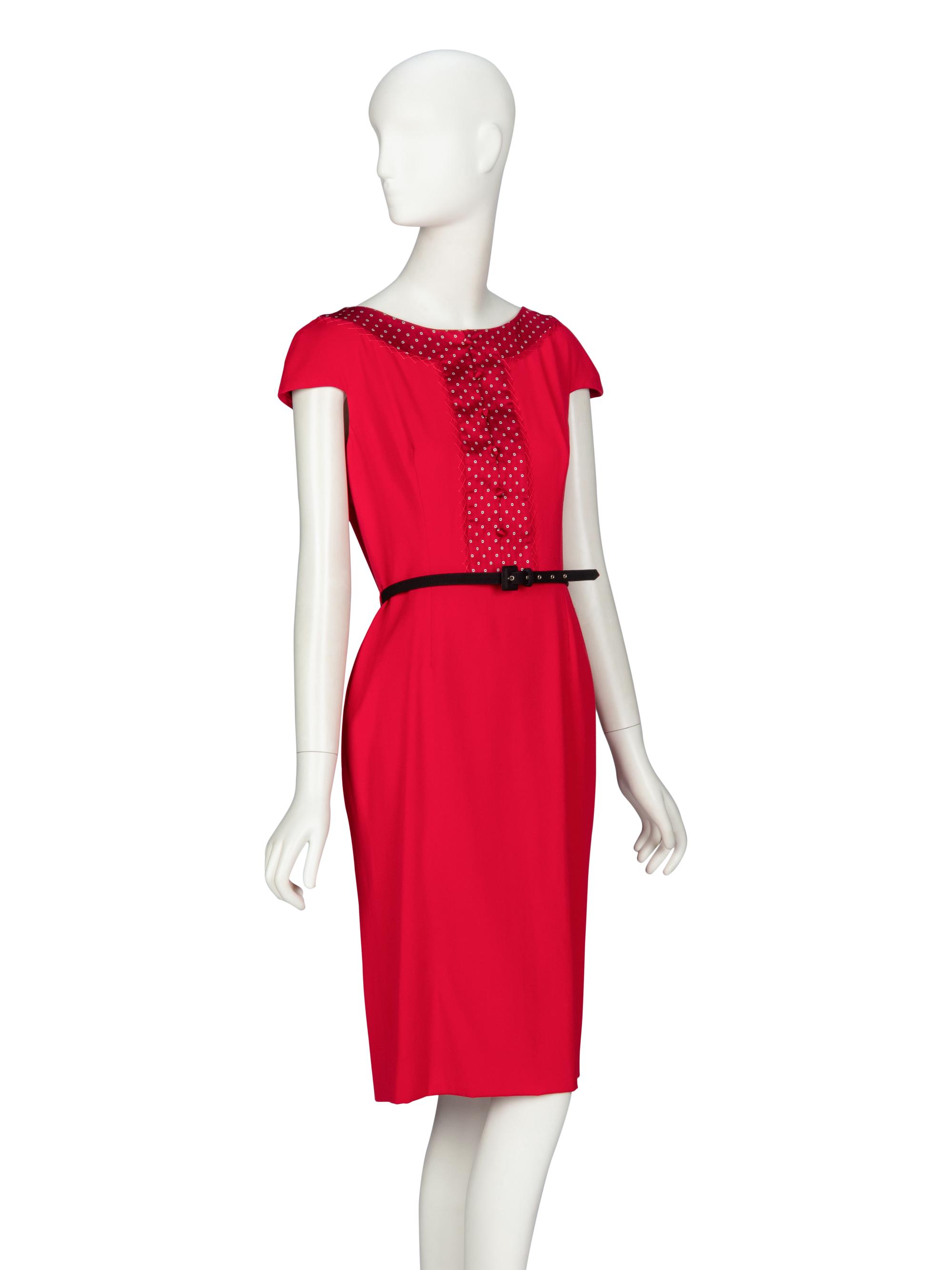 Christian Dior by John Galliano , Red Belted Cocktail Dress