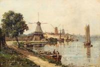 Gustave Mascart, (French, 1834-1914), Barges on a Dutch Canal