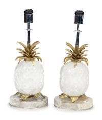 A Pair of Pineapple-Form Gilt Metal Mounted Rock Crystal Lamps