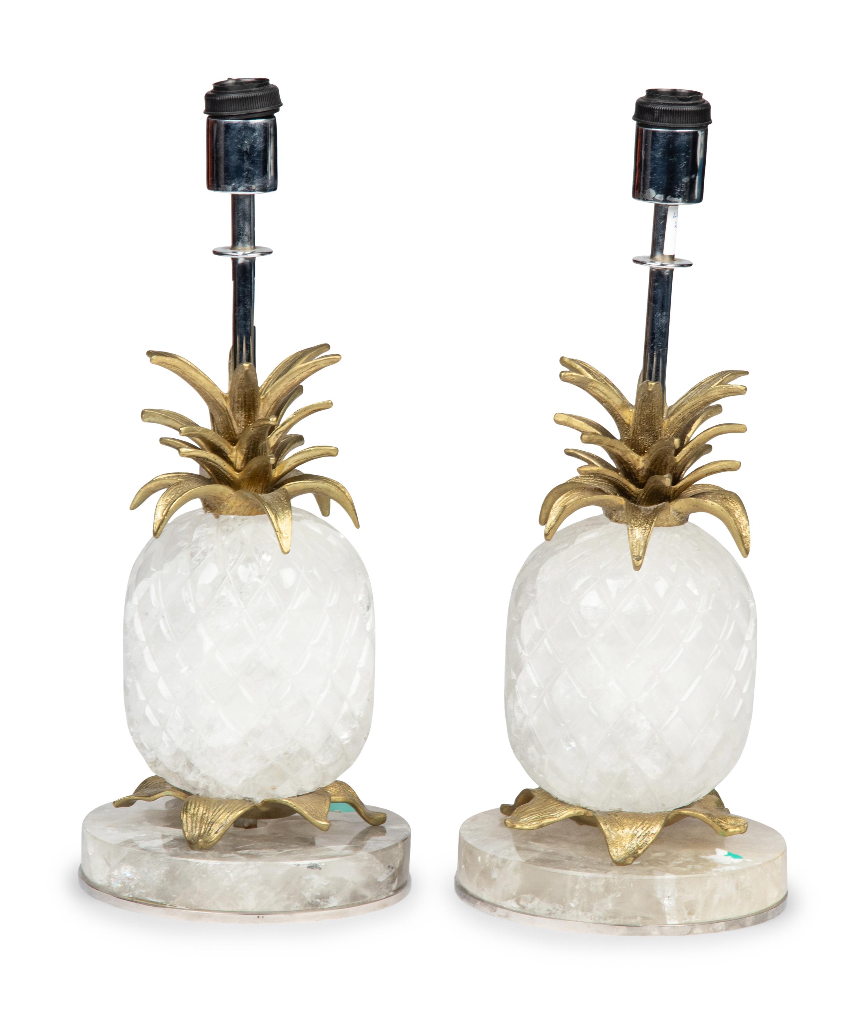 A Pair of Pineapple-Form Gilt Metal Mounted Rock Crystal Lamps