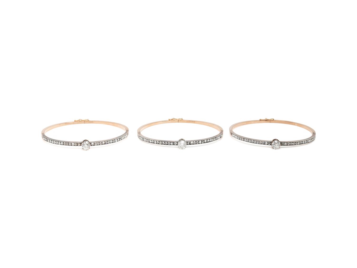THREE ANTIQUE DIAMOND BANGLE BRACELETS