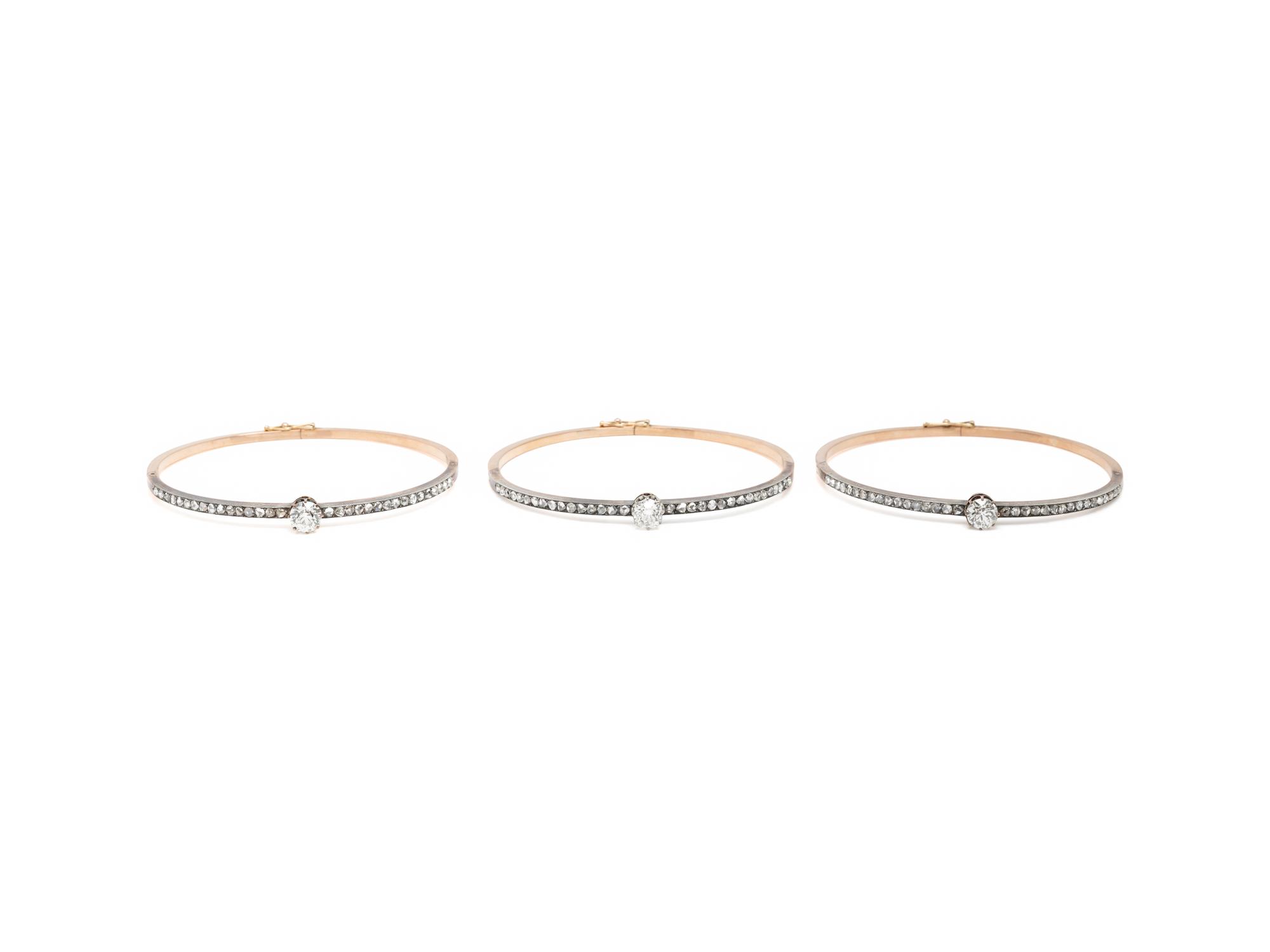 THREE ANTIQUE DIAMOND BANGLE BRACELETS