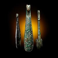 Three Chinese Metal Belt Hooks, Warring States-Han Dynasty 戰國-漢 青銅帶鉤三件