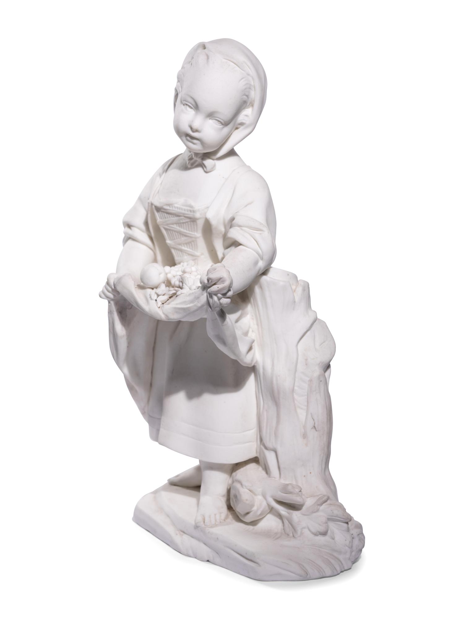A Sèvres White Biscuit Porcelain Figure of 'La Petit Fille au Tablier'
