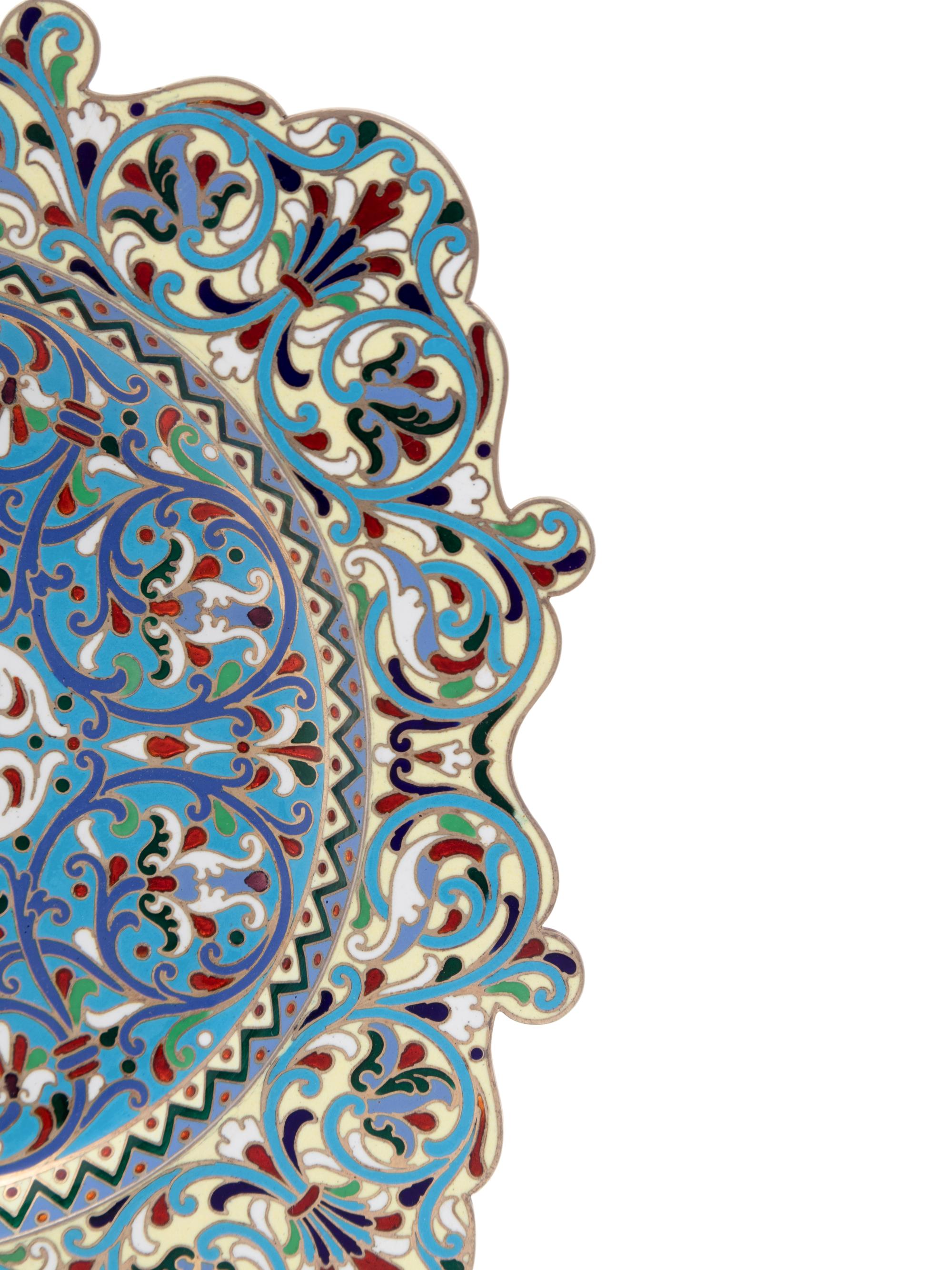 A Russian Silver and Enamel Salver