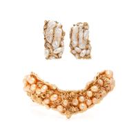 COLLECTION OF YELLOW GOLD AND CULTURED PEARL JEWELRY