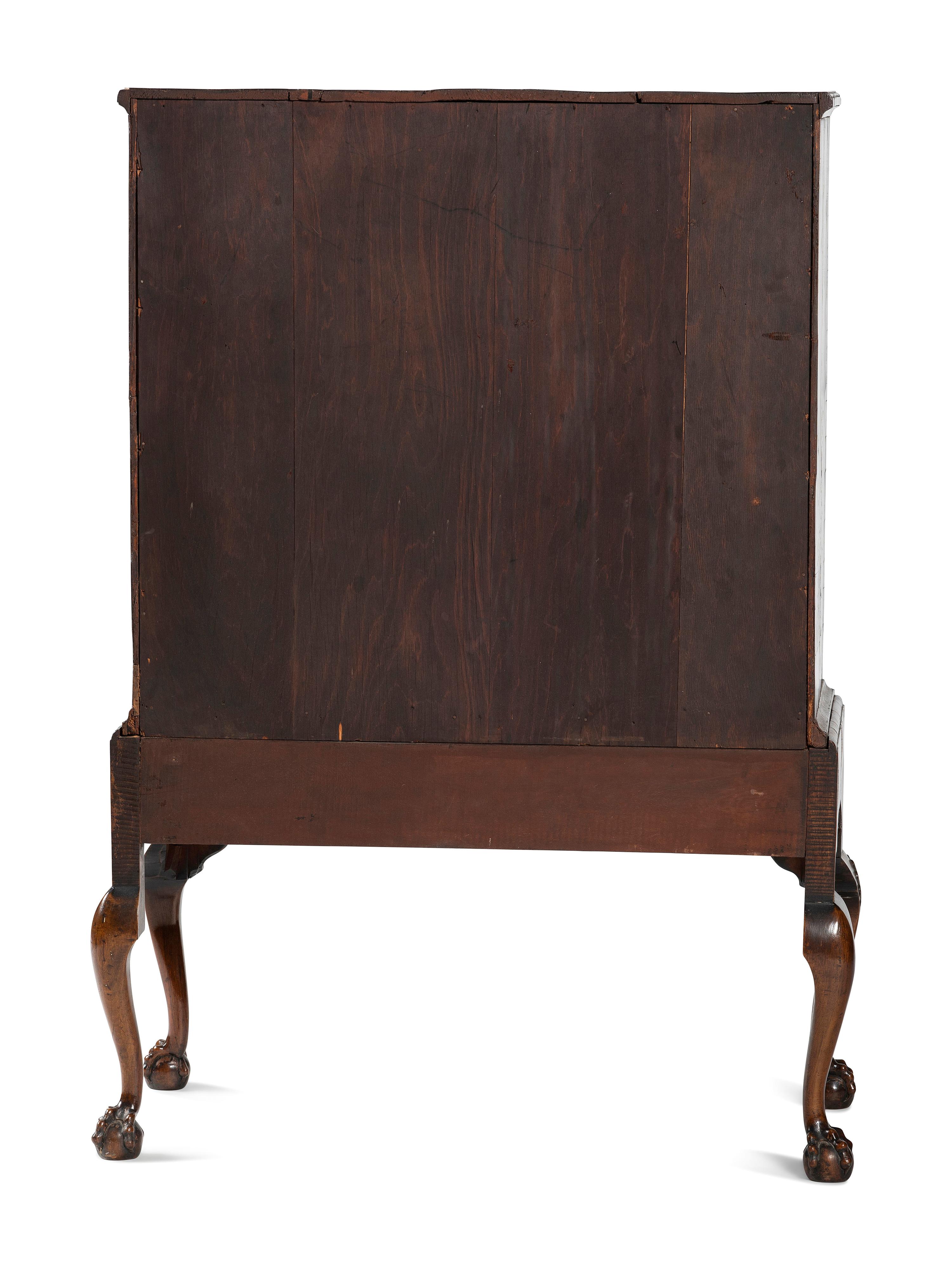 A George II Shell-Carved and Parcel Gilt Walnut-Veneered Chest-on-Stand