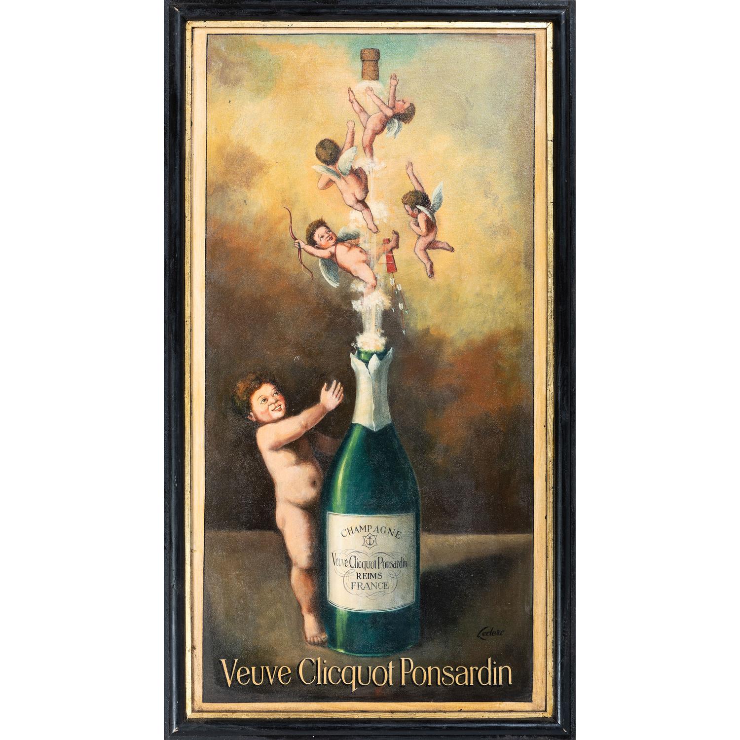 A Veuve Cliquot Champagne Ponsardin Cherubs and St. Valentine Painted Liquor Advertisement