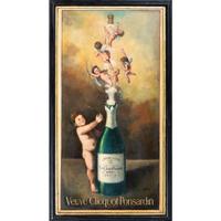 A Veuve Cliquot Champagne Ponsardin Cherubs and St. Valentine Painted Liquor Advertisement