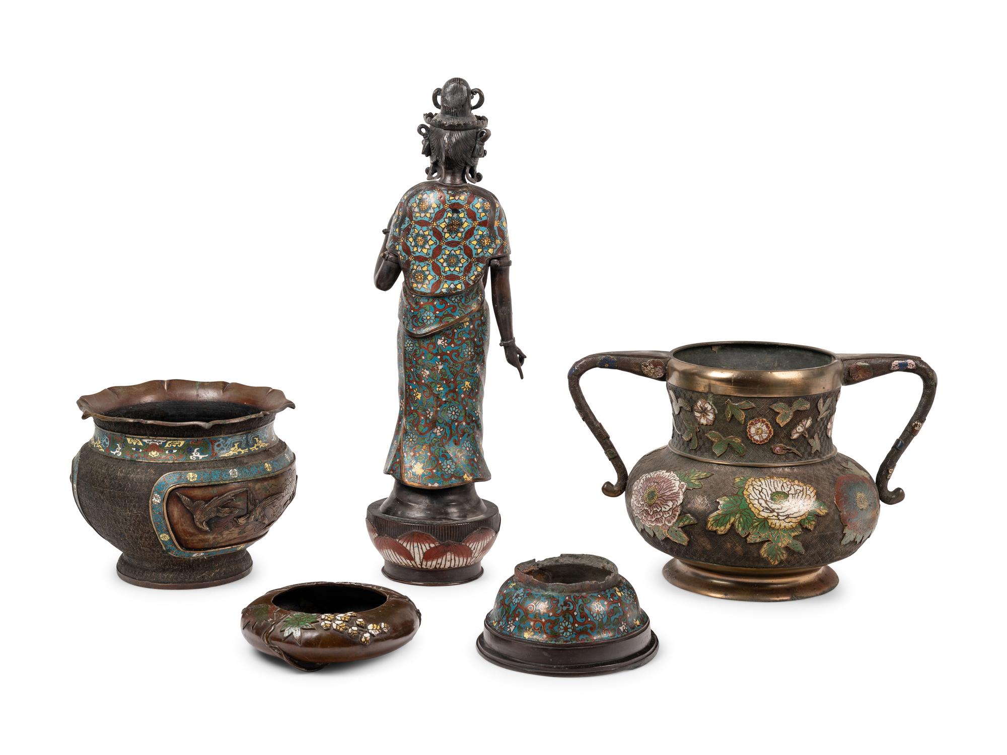 Four Japanese Champlevé and Cloisonné Enameled Articles