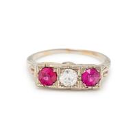 ANTIQUE, DIAMOND AND SYNTHETIC RUBY RING