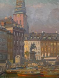 View from Gl. Strand in Copenhagen with fishermen by the canal