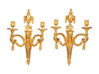 A Pair of Louis XV/XVI Transitional Gilt Bronze Two-Light Wall Sconces