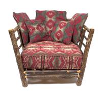 Three Twig Arm Chairs with Upholstered Cushions, Flat Rock Furniture Company Height of largest 28 x width 42 x depth 39 inches.