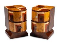 A Pair of Art Deco Style Burlwood Bedside Cabinets