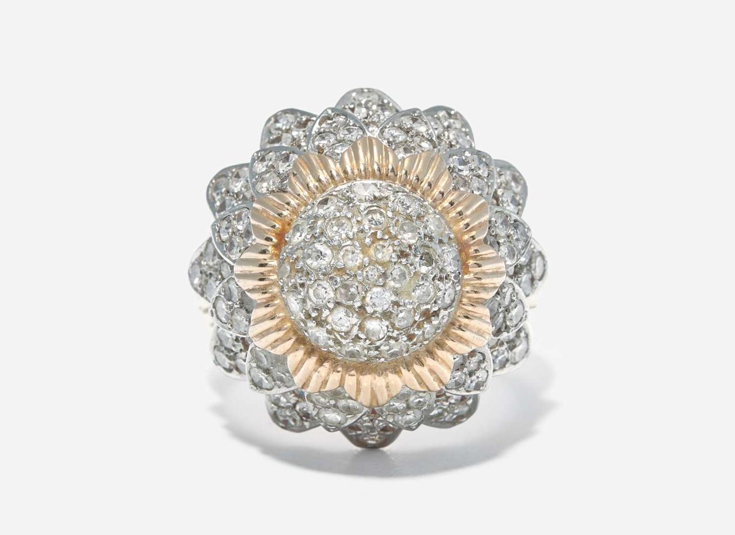 A Two-Tone 14K Yellow and White Gold and Diamond Ring