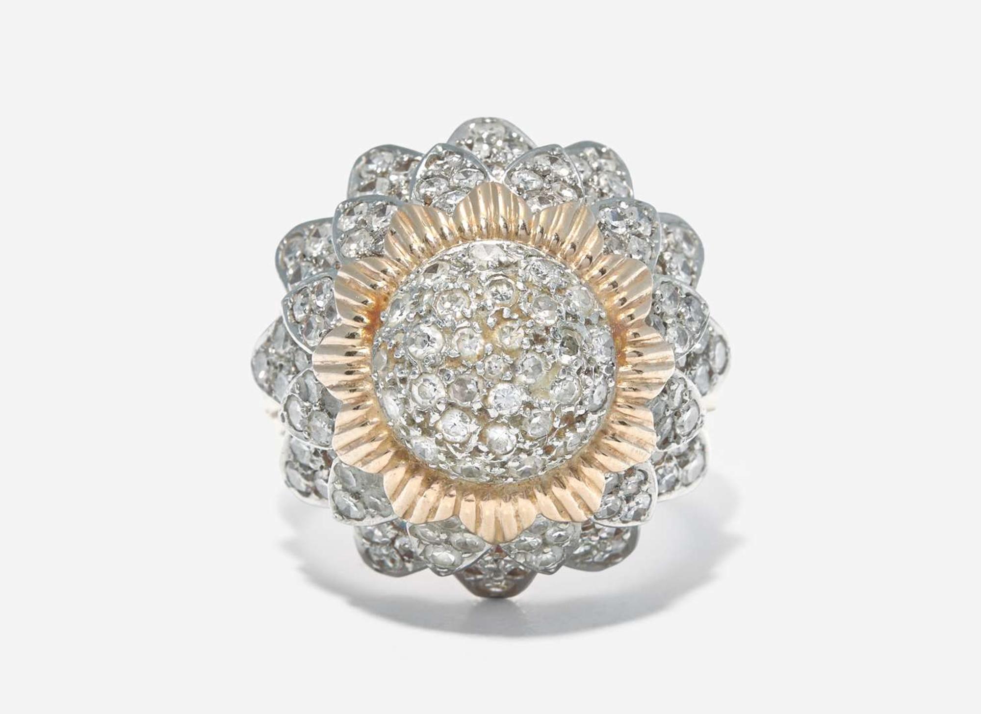 A Two-Tone 14K Yellow and White Gold and Diamond Ring