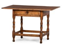 A William and Mary Pine and Maple One-Drawer Stretcher-Base Tavern Table