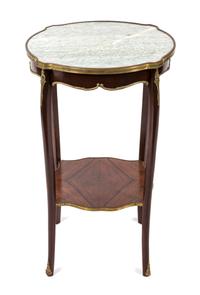 Two Similar Louis XV Style Gilt and Marble Top Gueridons Height 27 1/2 x diameter 17 inches. — LATE 19TH CENTURY