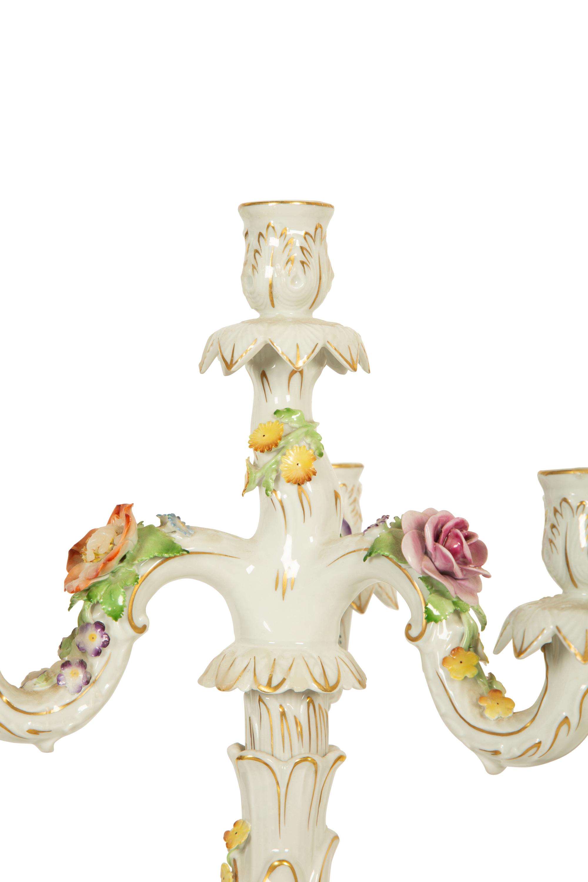 A Pair of German Porcelain Four-Light Figural Candelabras