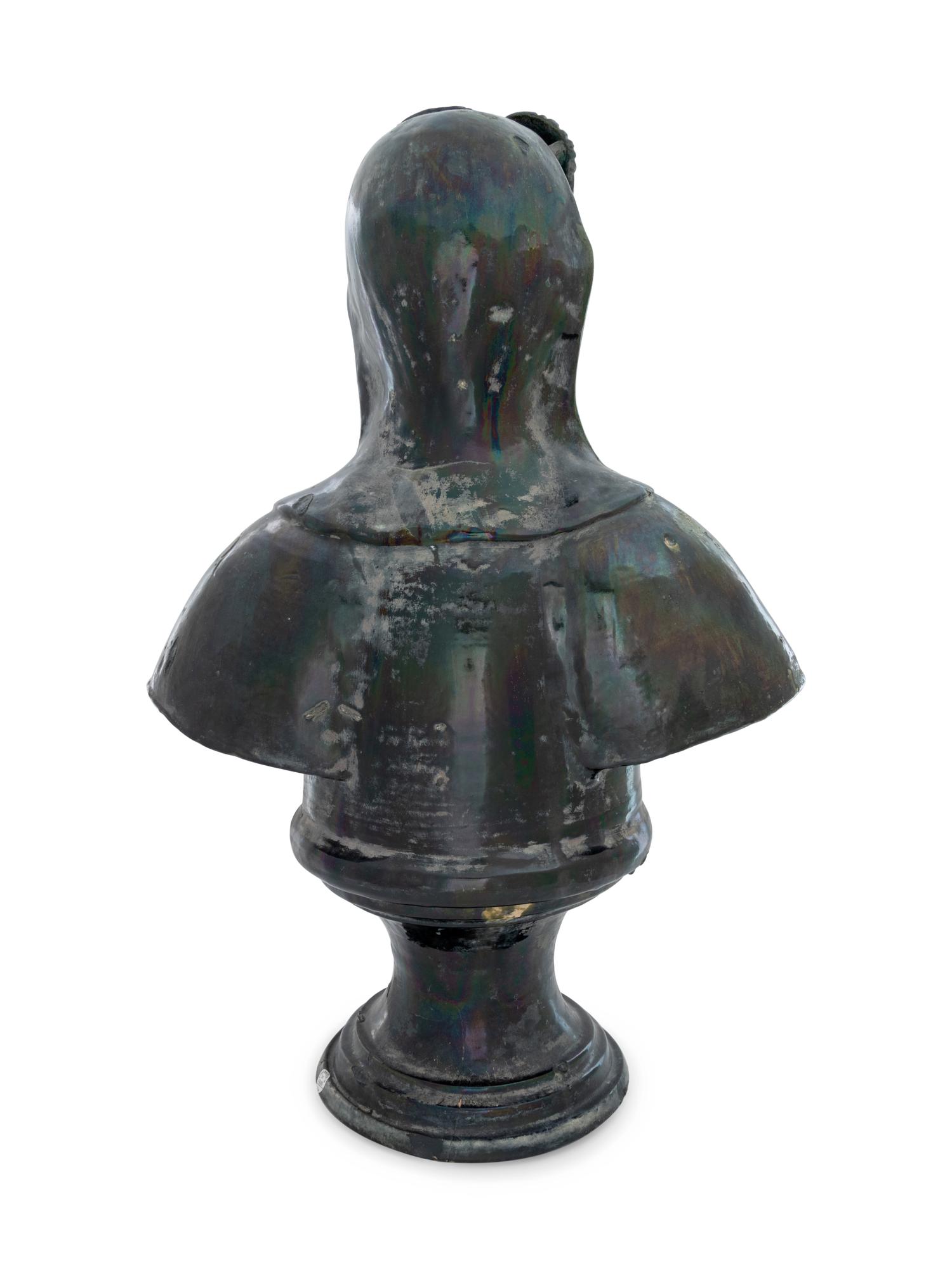 A French Green Glazed Terra Cotta Bust