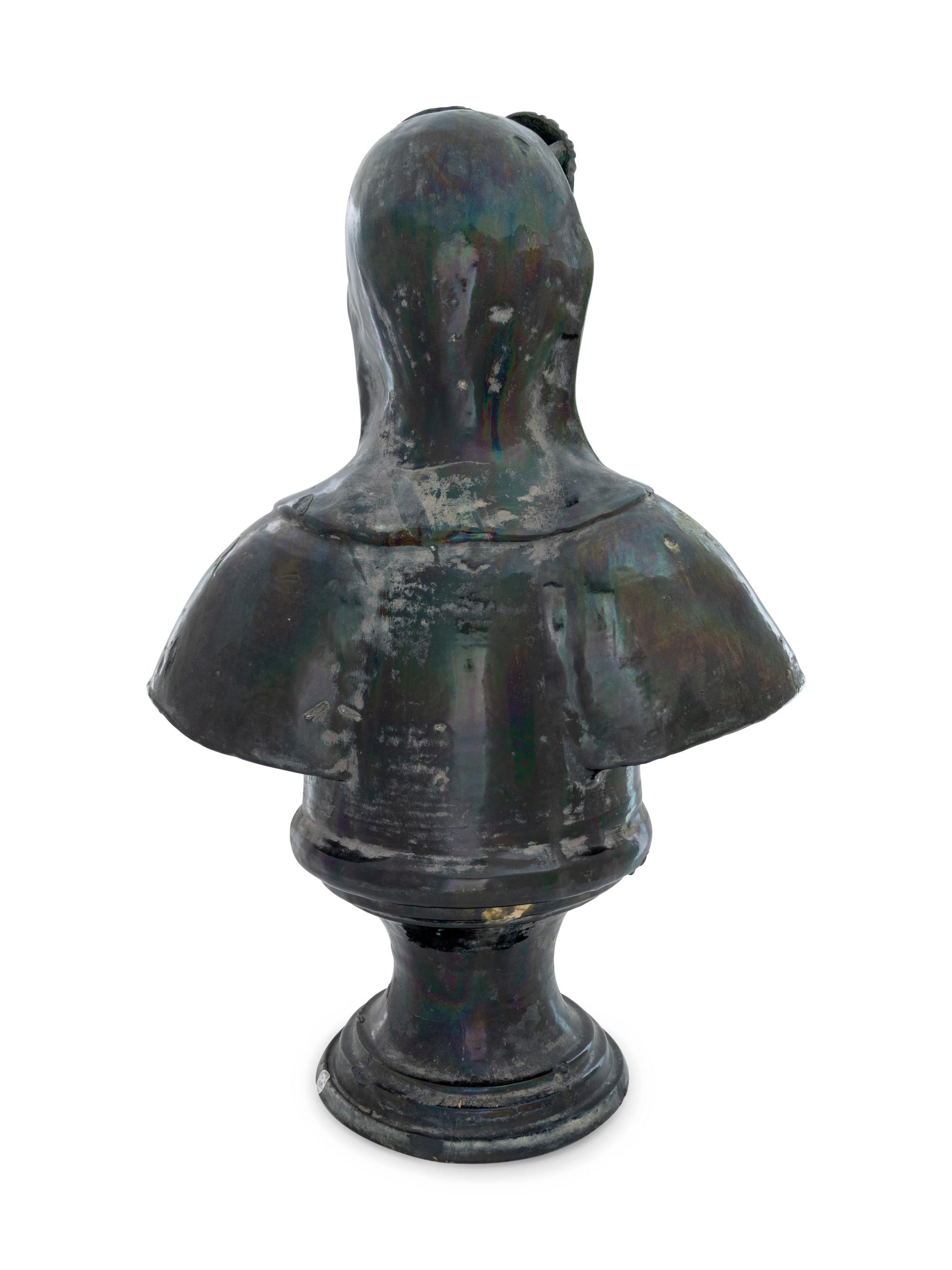 A French Green Glazed Terra Cotta Bust