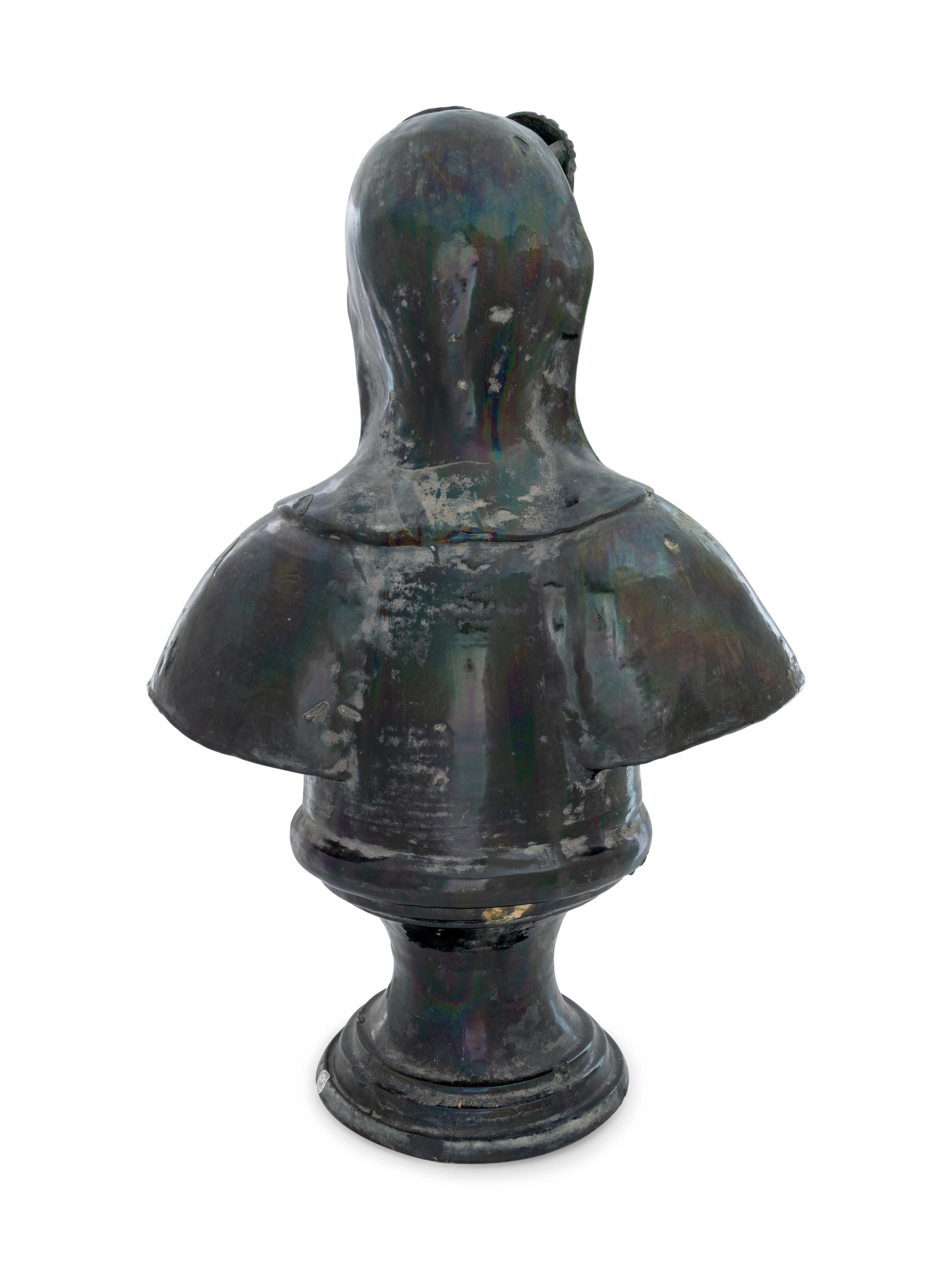 A French Green Glazed Terra Cotta Bust