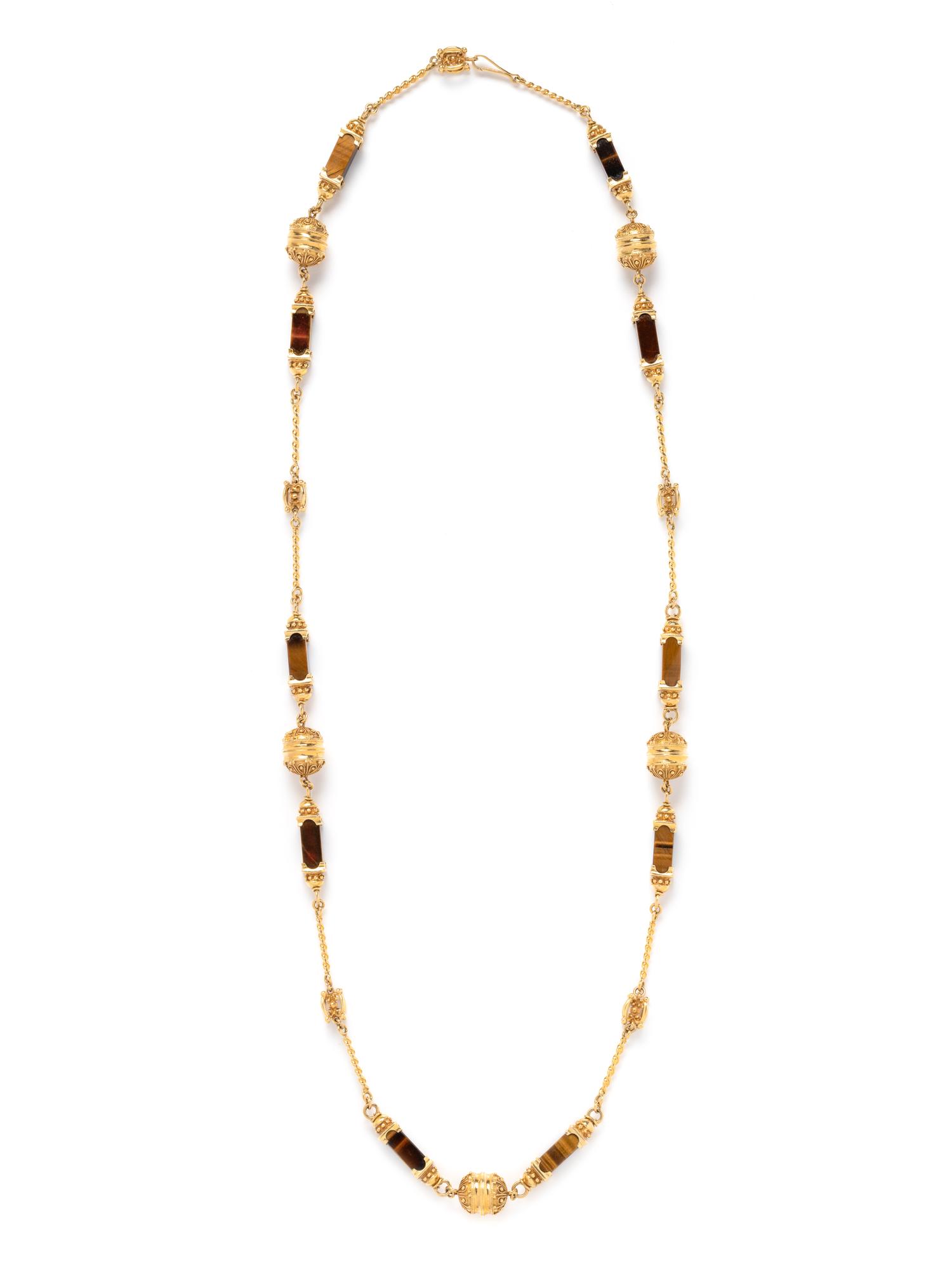 YELLOW GOLD AND TIGER'S EYE NECKLACE