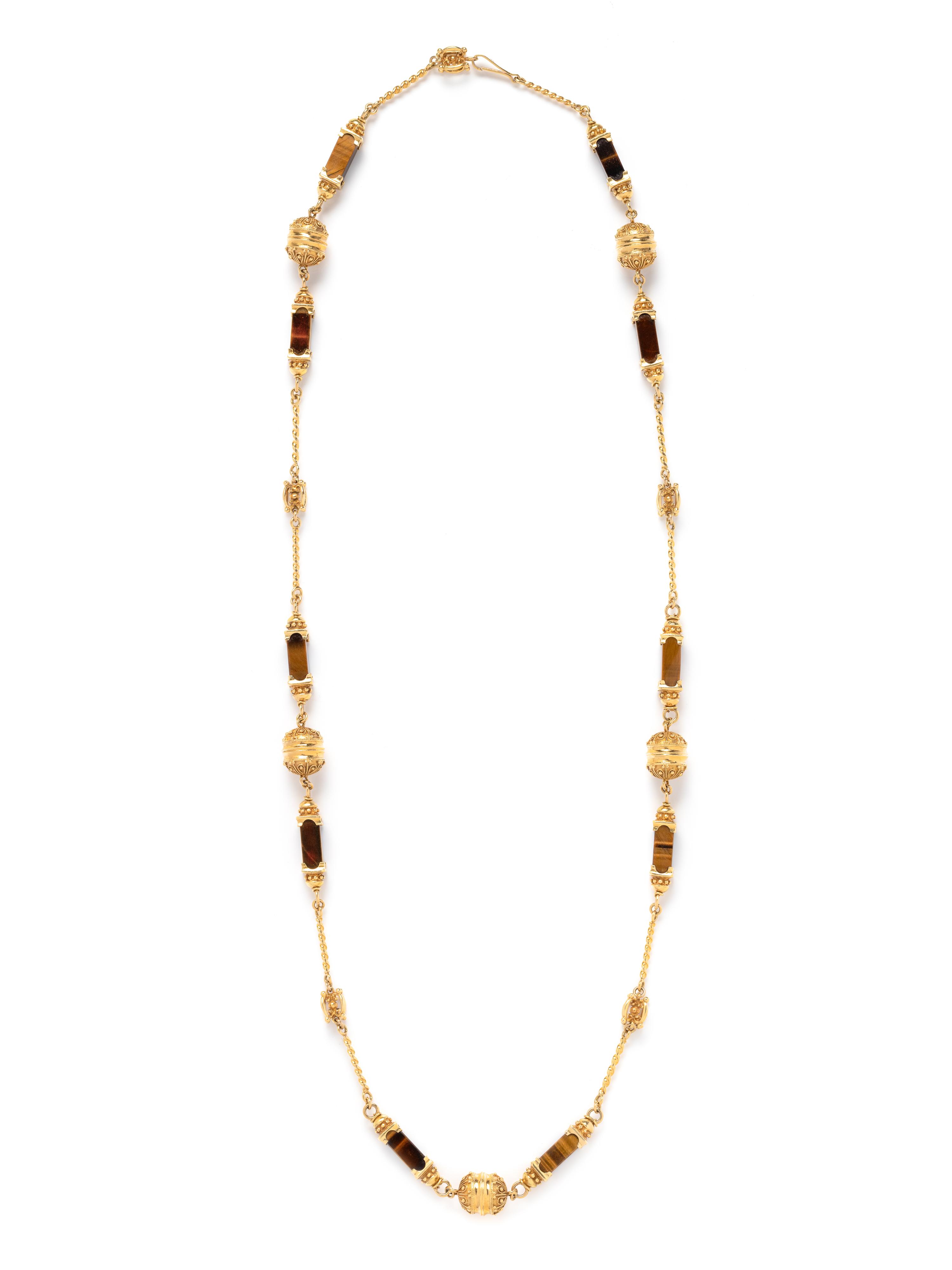 YELLOW GOLD AND TIGER'S EYE NECKLACE