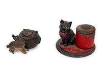 Three Continental Cat-Themed Inkwells